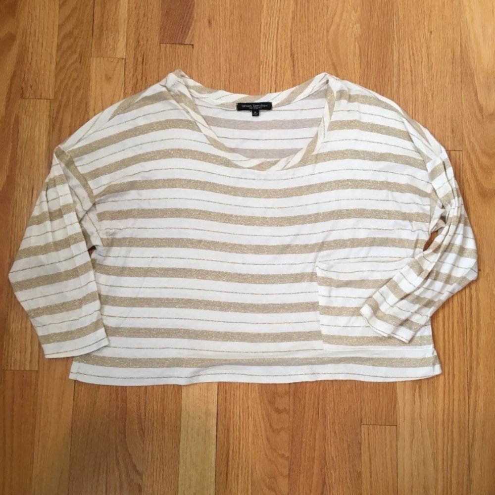 Green Envelope Gold Stripe Crop Top
